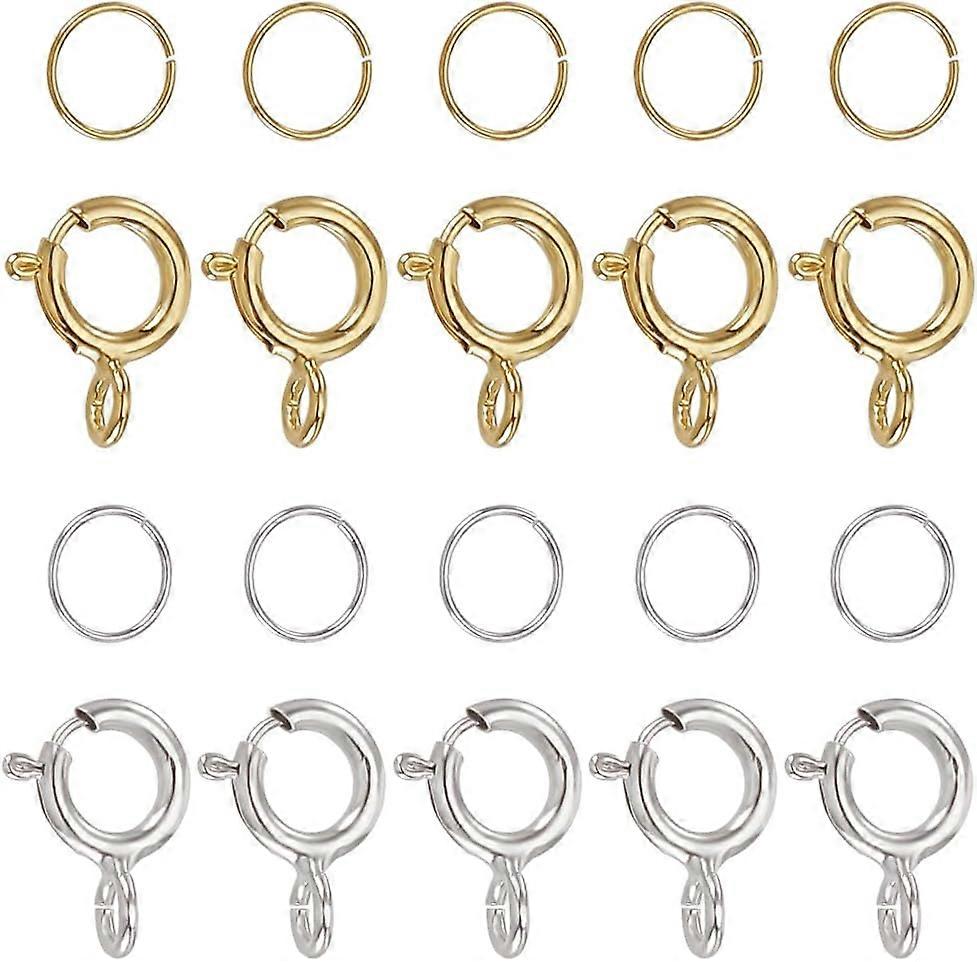 925 Sterling Silver Spring Ring Clasps with 925 Open Jump Rings Platinum & Golden 7x6x1mm Hole: 1.5mm