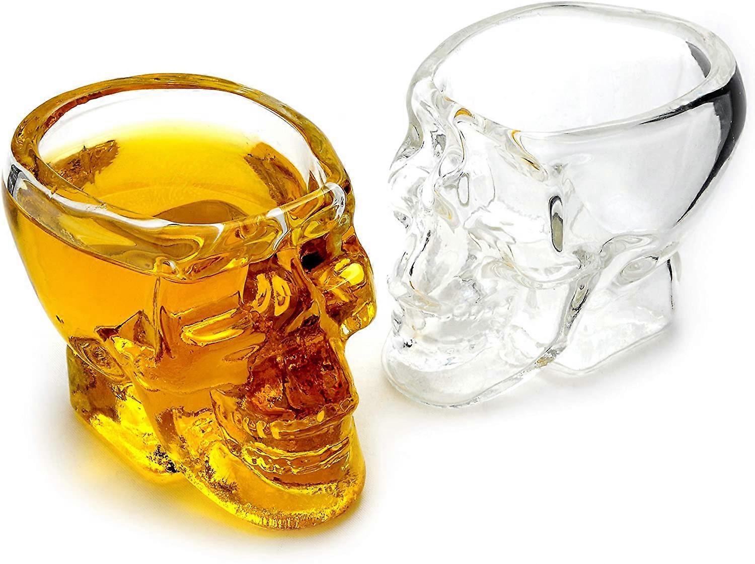 2 pieces Shot Glasses with Skull Design 60ml Capacity 4mm Thick Glass