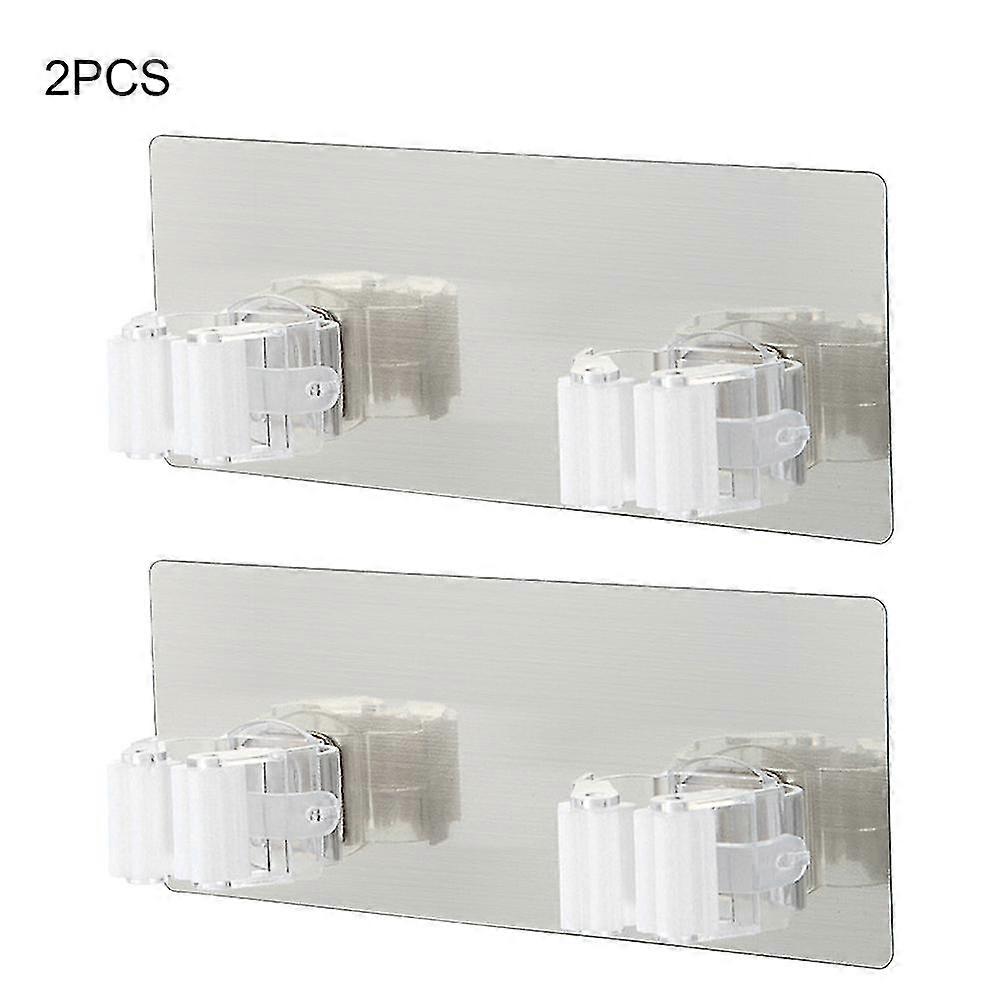 2pcs Storage Hook Wall Mounted Mop Holder Kitchen Space Saving Self Adhesive