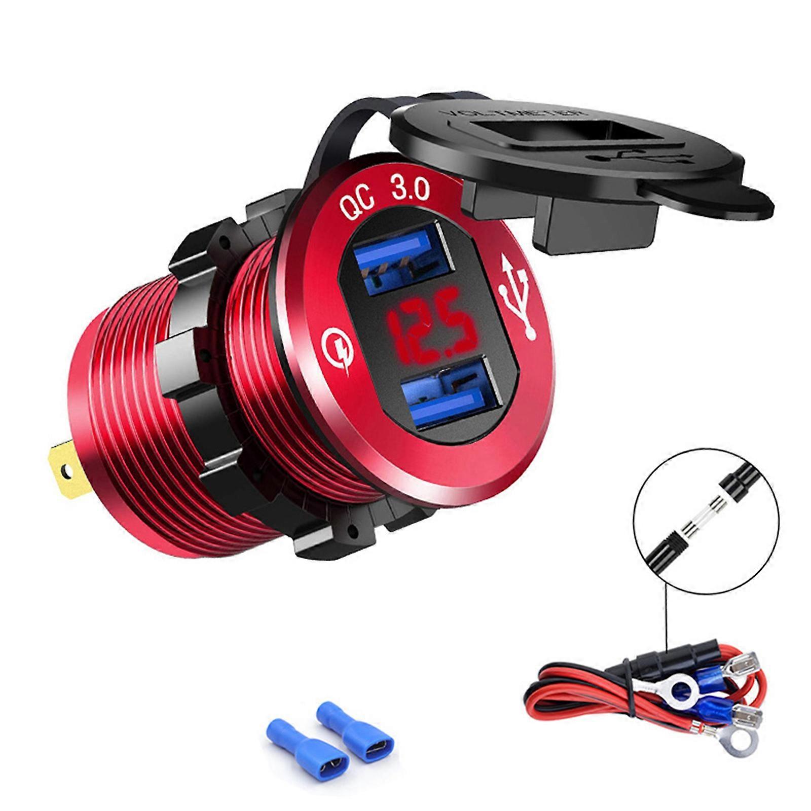 Dual USB Port Car Charger Splitter Fast Charge for QC 3.0 with LED Voltmeter 12V