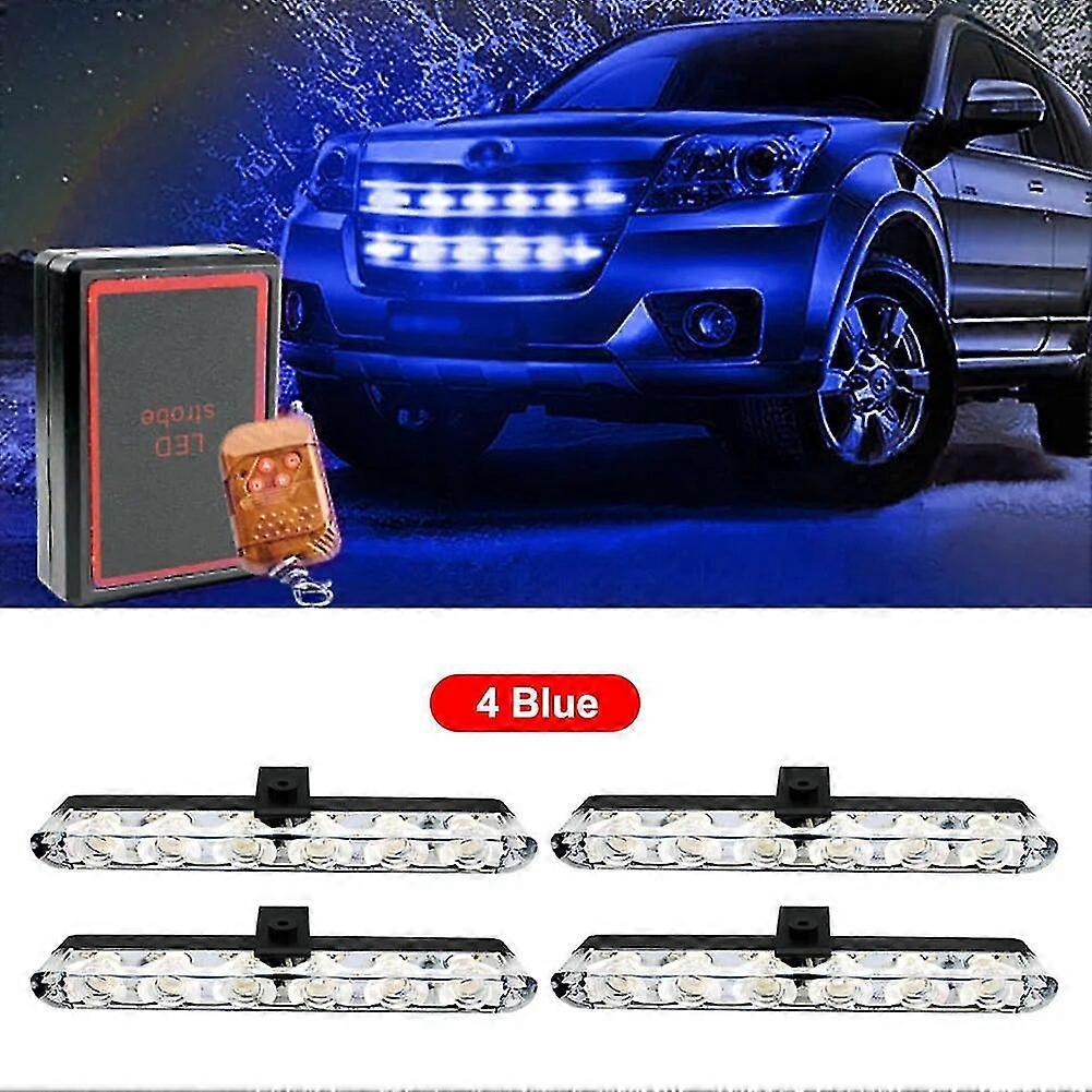4stk bil strobe lys 6 led gitter lys drl rød blå blinkende nødadvarselssignal trådløs kontrol til lastbil trailer
