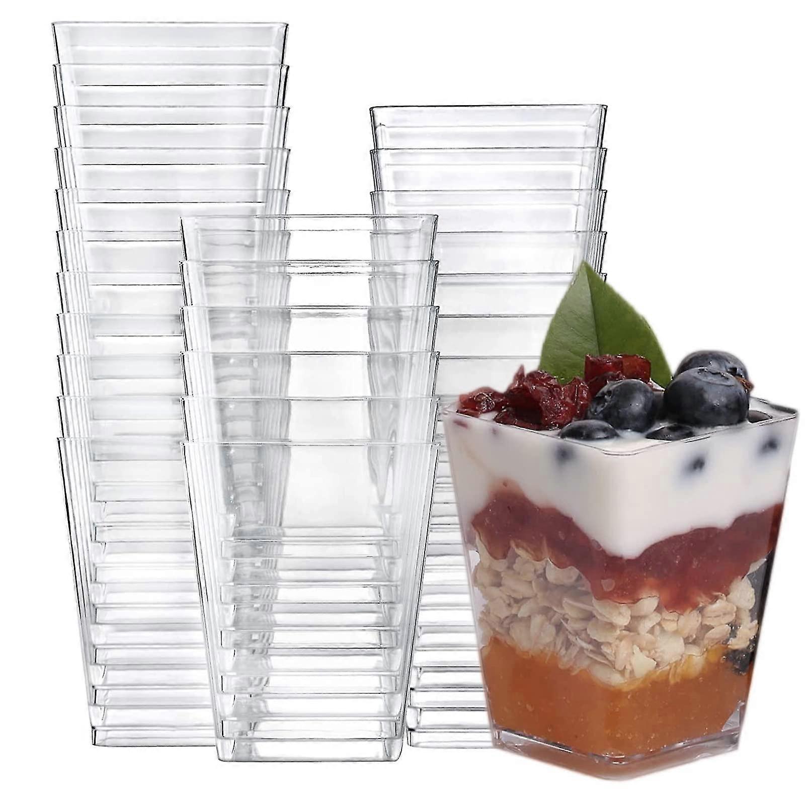 50pcs Dessert Cups With Lids And Spoons Square Dessert Cups Set Reusable Plastic Dessert Cups For Dessert With Pudding Mousse Ice Iream