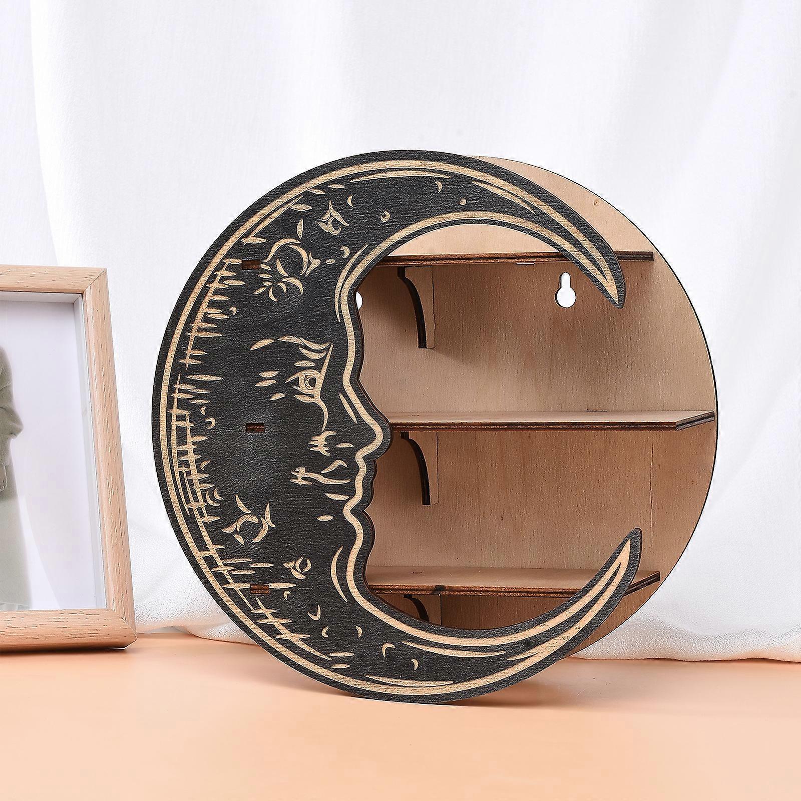 Creative Wood Moon Shelf Floating Shelf Corner Shelves Crystal Display Decor