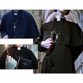 MSemis Camicia Prete Sacerdote Clergyman Manica Corta Camicia Del Clero Sacerdote Maschile Con Colletto Prete Sacerdote Pastore Predicatore Ministro Costume Halloween Nero M - Foto 8