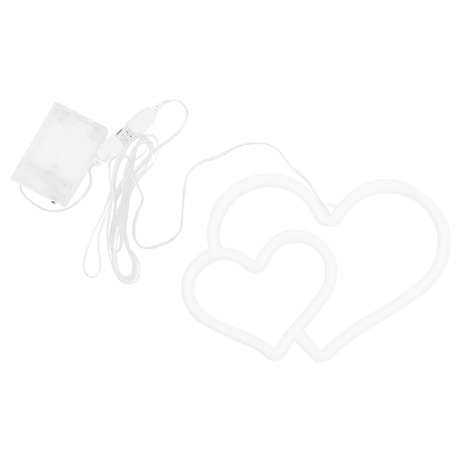 Creative Double Heart Neon Sign LED Modeling Light Night Light without Battery