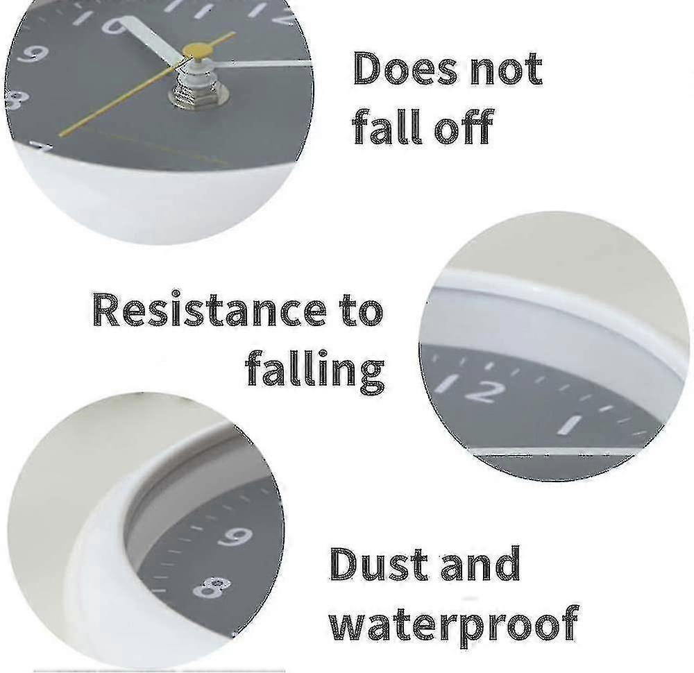 6 Inch Bathroom Waterproof Clock, Suction Cup Clock Wall Clockgrey
