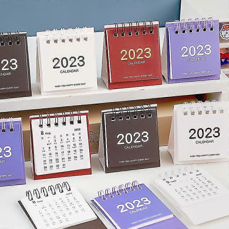 2023 Simple Solid Color Mini Desktop Paper Simple Calendar Dual Daily Scheduler Table Planner Yearly Agenda Organizer Desk