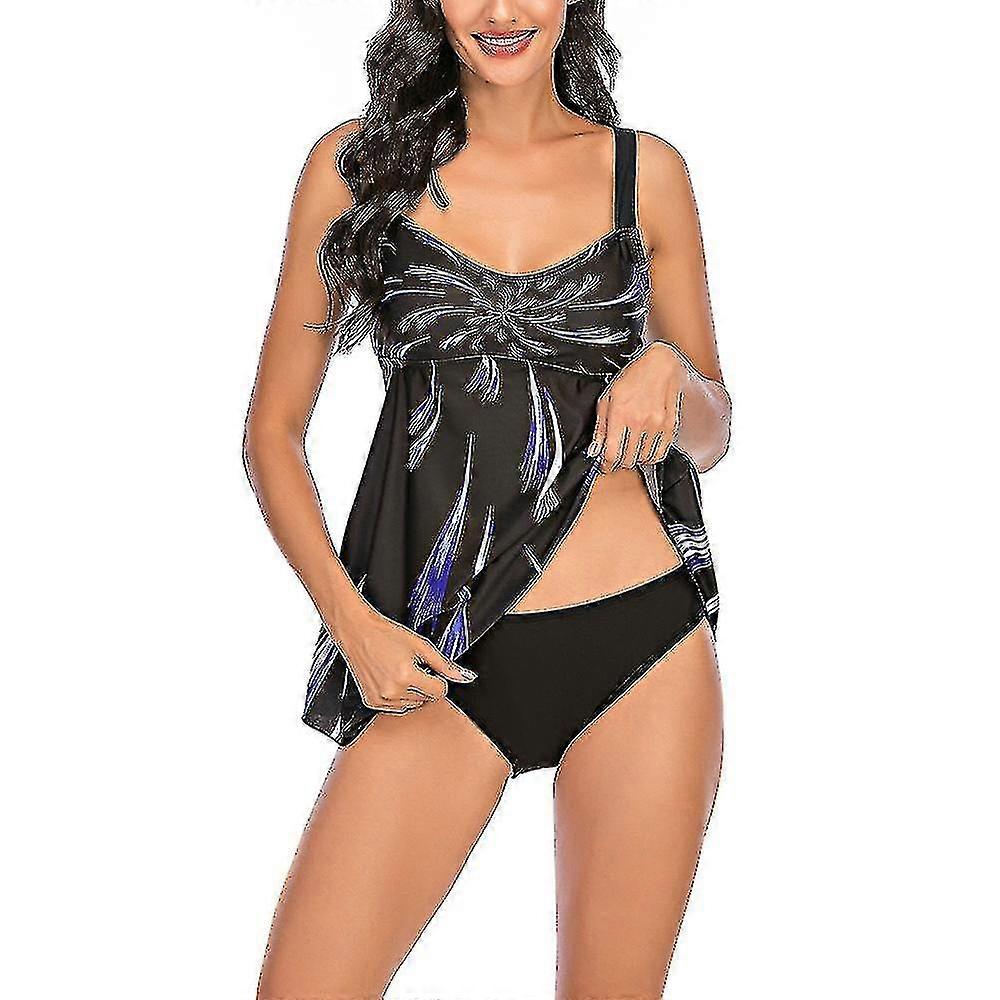 Ladies Gradient Plus Size Split Swimsuit Sleeveless 2pcs Casual Summer Swimwear