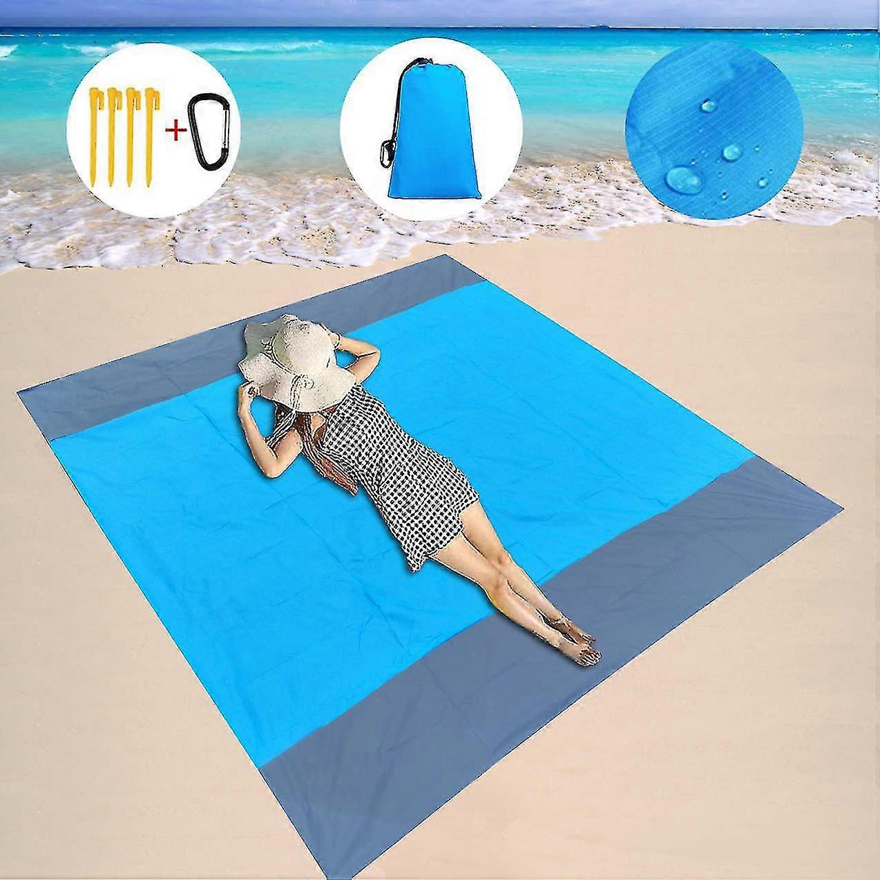 Beach Blanket Sandproof Waterproof, Extra Large 200x210cm Sand Free Beach Mat With 4 Stakes Xinda