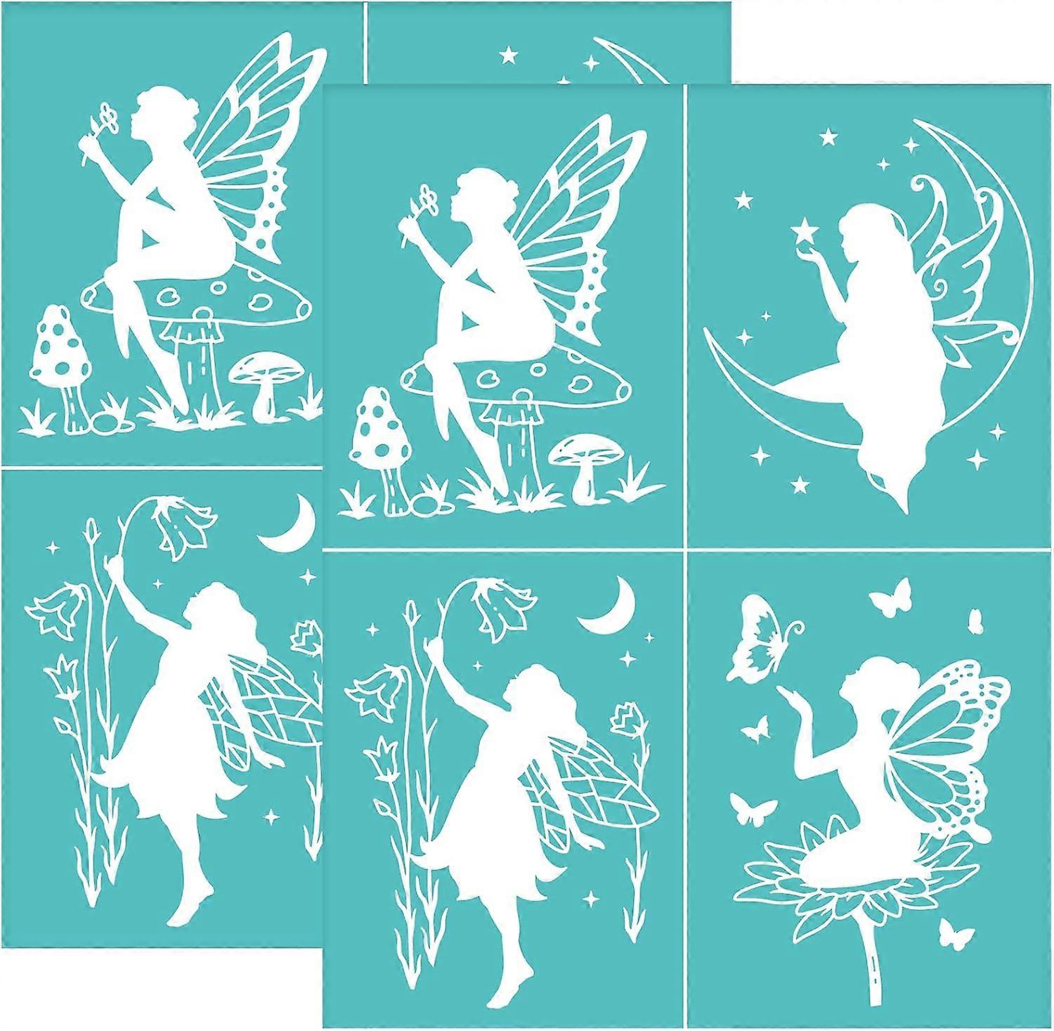 2 Pcs Fairy Self-Adhesive Silk Screen Printing Stencil Mushrooms Butterfly Moon Mesh Transfer Stencil Reusable Silk Screen Stencil for Painting on Woo