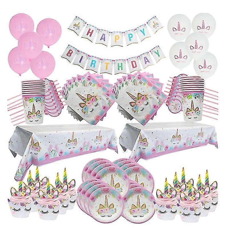 Weigaoユニコーンデコレーションバースデーパーティーデコレーションキッズユニコーンディスポーザブル食器セットベビーシャワーガールバースデーパーティー用品-csn
