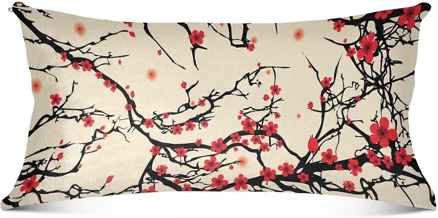 Fronha de Almofada com Zíper de Cerejeira Japonesa Tree com Capa de Almofada de Corpo Macio com Zíper Capa de Almofada de Veludo para Travesseiro Longo Almofada Pequena Almofada de Corpo 20x54in