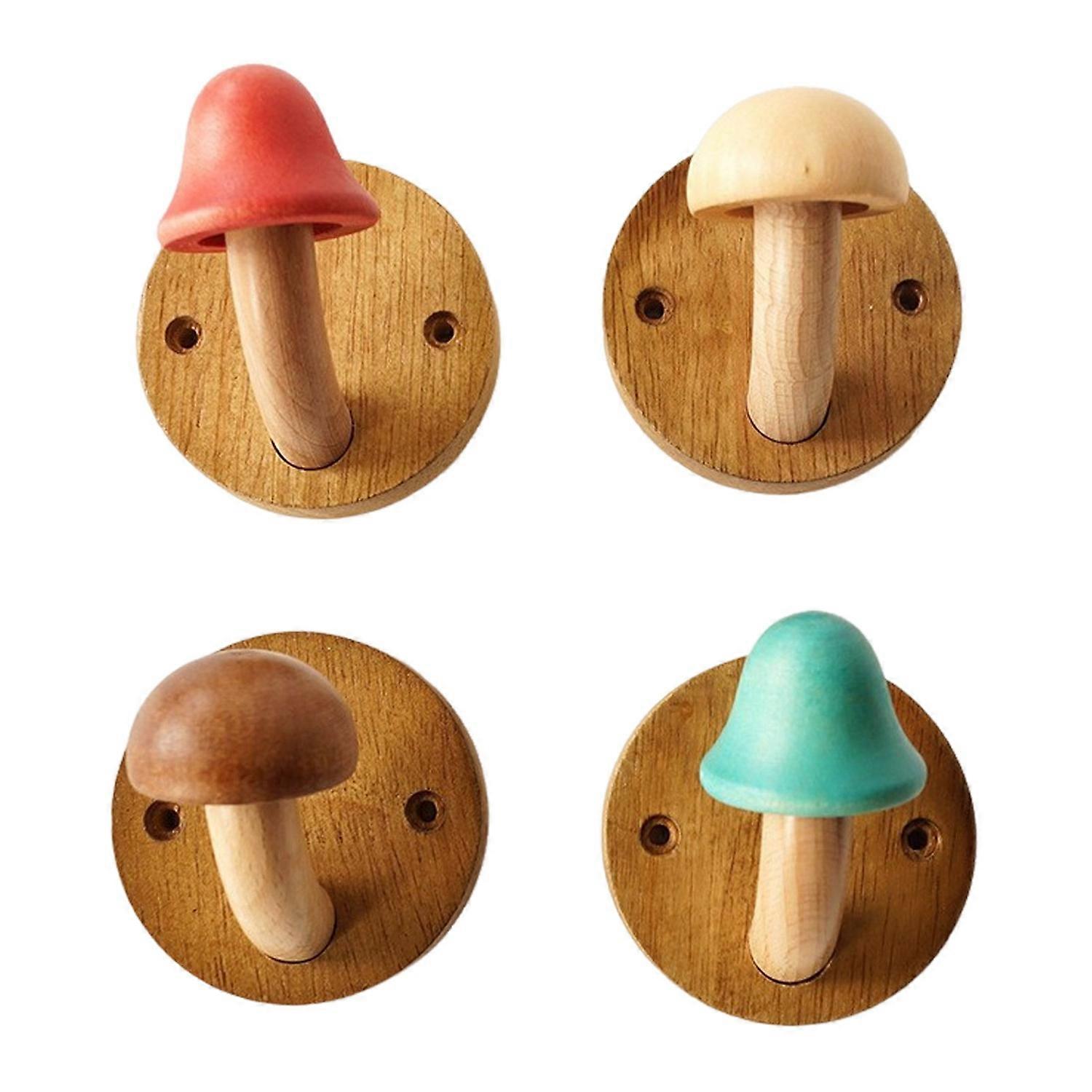 Wooden Mushroom Coat Hooks Smooth Edge 3kg Load-capacity Easy to Install Wall Mounted Towel Hanger