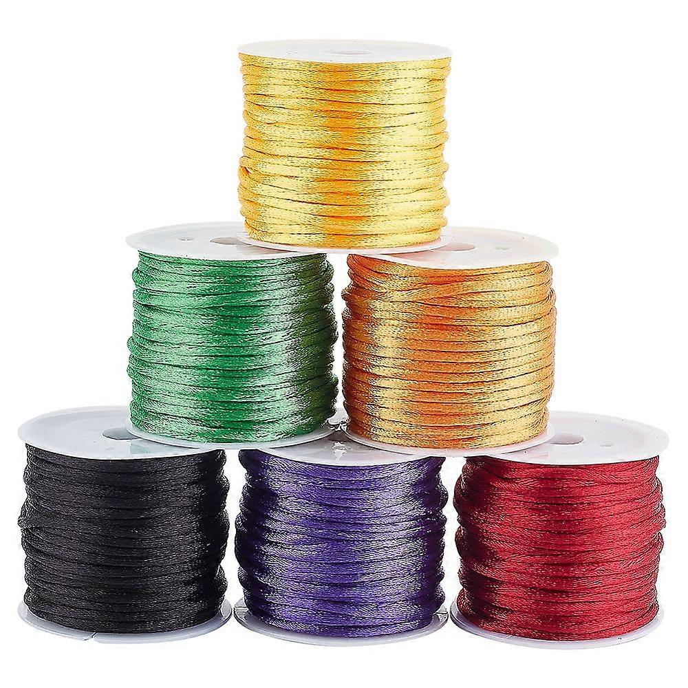 6 Rolls 6 Colors Nylon Rattail Satin Cord Beading String for Chinese Knotting Jewelry Making Mixed Color 2mm about 10.93 yards(10m)/roll 1 roll/color
