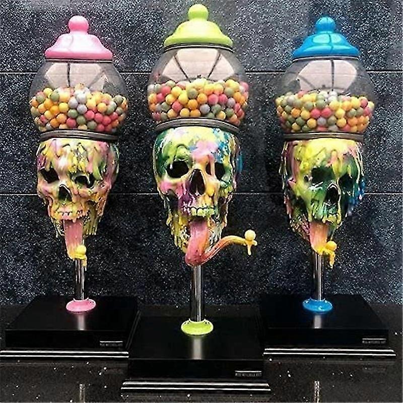 Bubble Gum Machine Colorful Skull Candy Dispenser Halloween Desktop Ornament