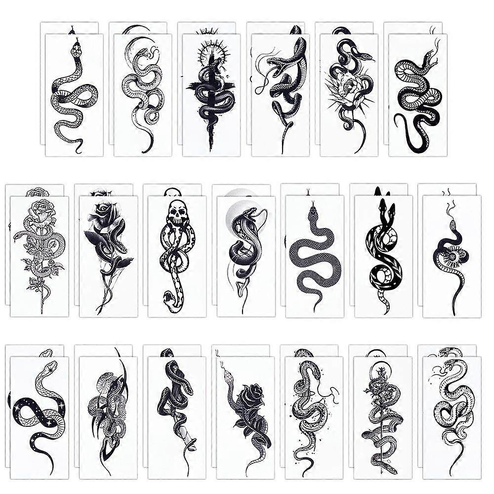20 Styles Cool Body Art Removable Snake Temporary Tattoos Stickers Black 14x6.8x0.02cm Pattern: 130~135x42~60mm 2 sheets/style