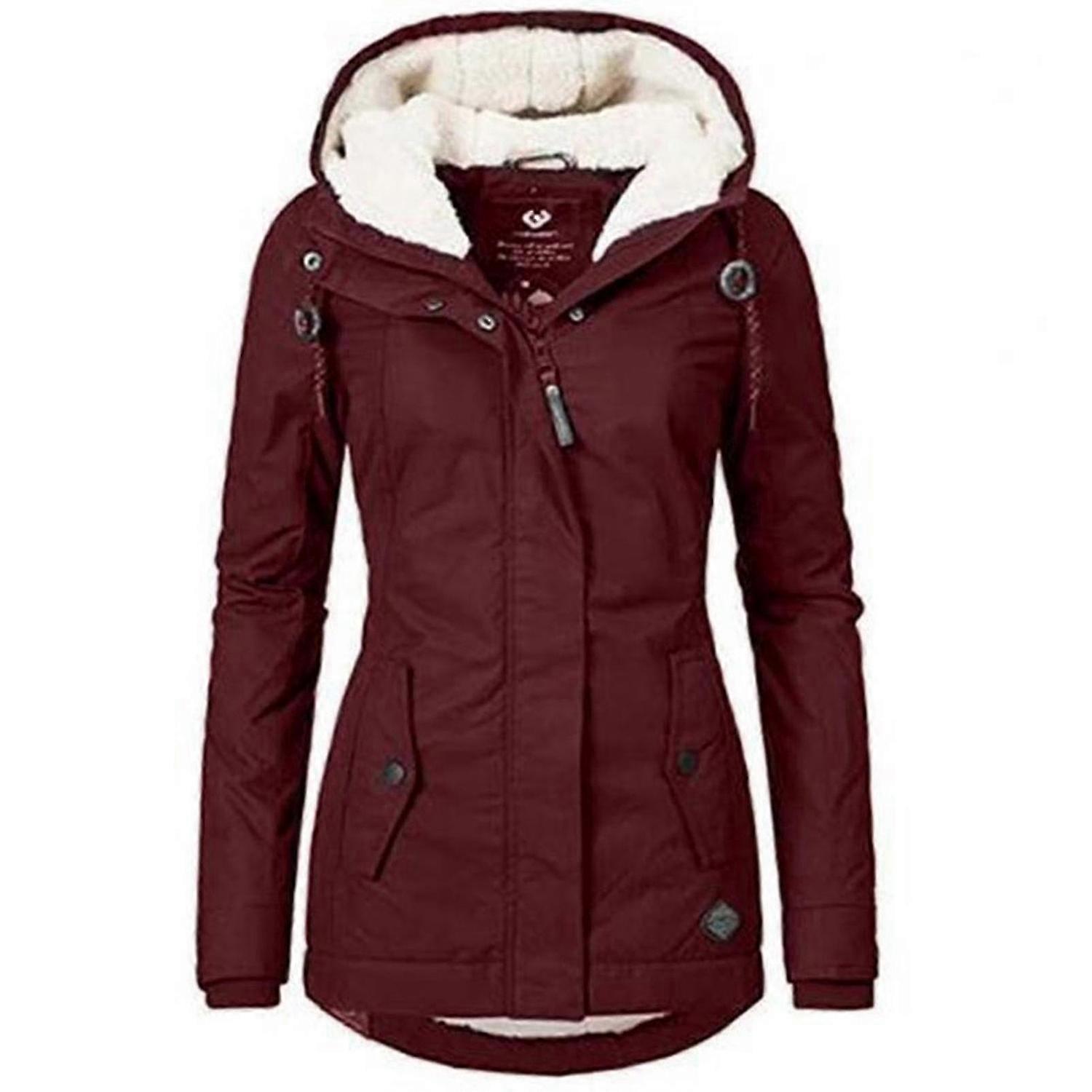 Cappotto invernale con cappuccio caldo impermeabile Cappotto in cotone foderato in pile Thickend per le donne-YH