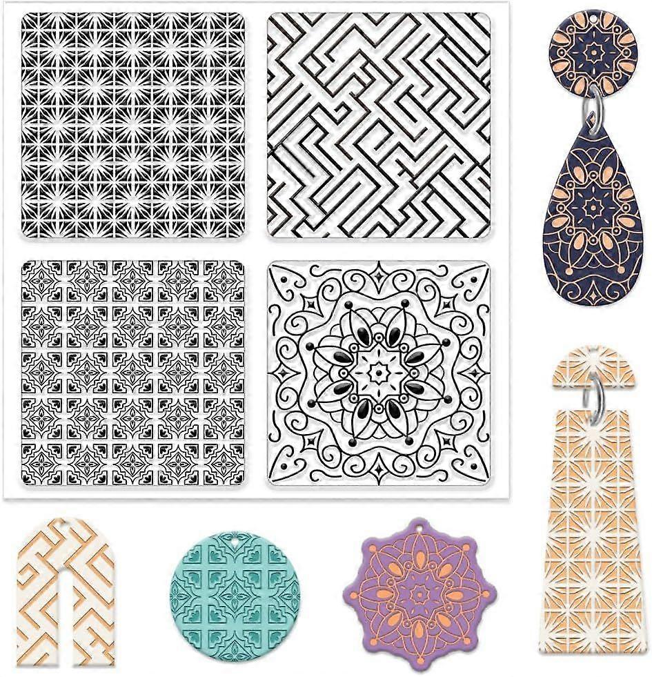 Mandala Flowers Polymer Clay Texture Sheets Geometry Clay Modeling Pattern Pad Clay Texture Mat Embossing Folders Clay for DIY Jewelry Making Craftwor