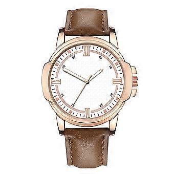Modische einfache Mann männliche Legierung Uhr rundes Zifferblatt Quarz Armbanduhr Uhr (dunkles Kaffee & weiß)