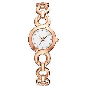 Relógio de pulso de quartzo com mostrador redondo e mostrador analógico (rosa dourado branco)