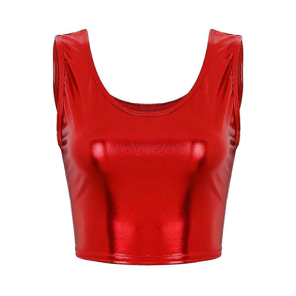 Moderiktiga ärmlösa linnen med rund halsringning i läder för kvinnor