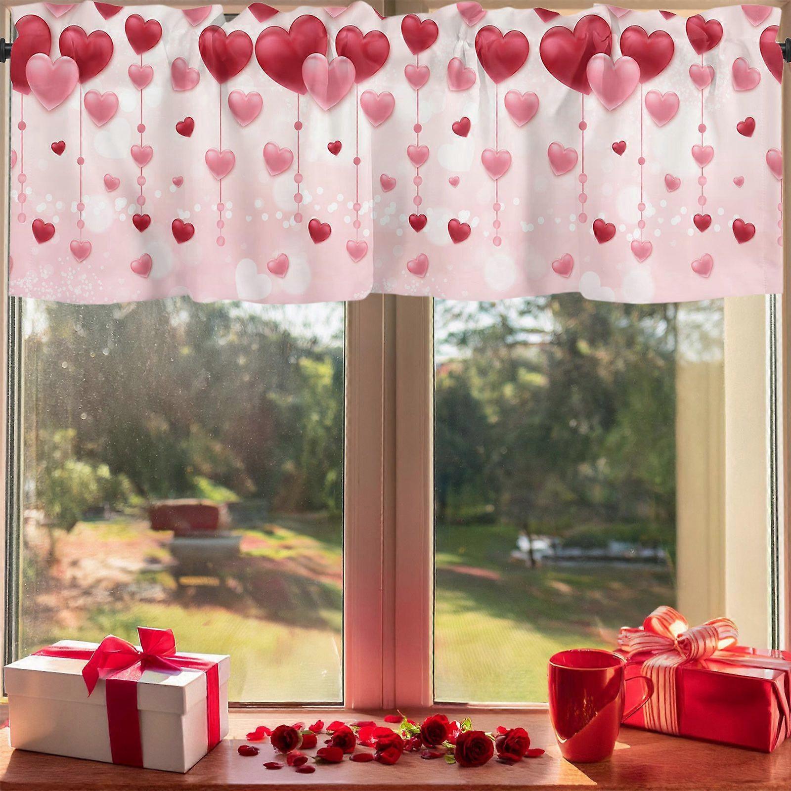 Romantic Valentine's Day Heart Shaped Pattern Style Semi Kitchen Curtains Suitable For Kitchens And Living Rooms Easily Create A Warm Home Flye254520