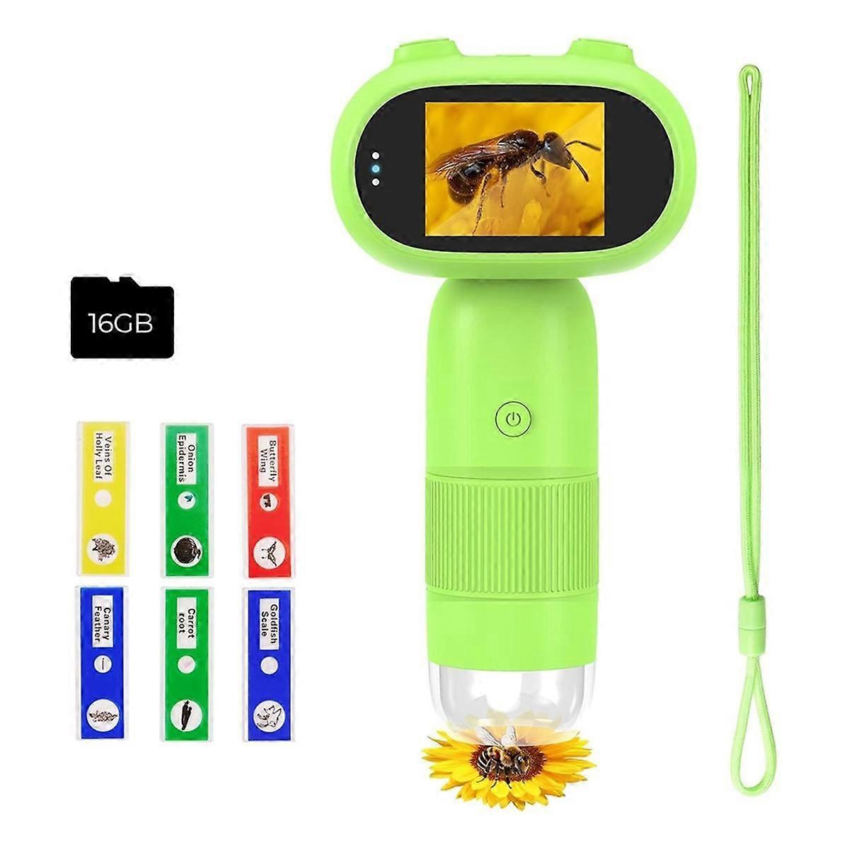 P30 Kids Microscope, 1000x Slide Digital Microscope with 2 Inch Screen, HD 16MP Camera and 1080P Vi