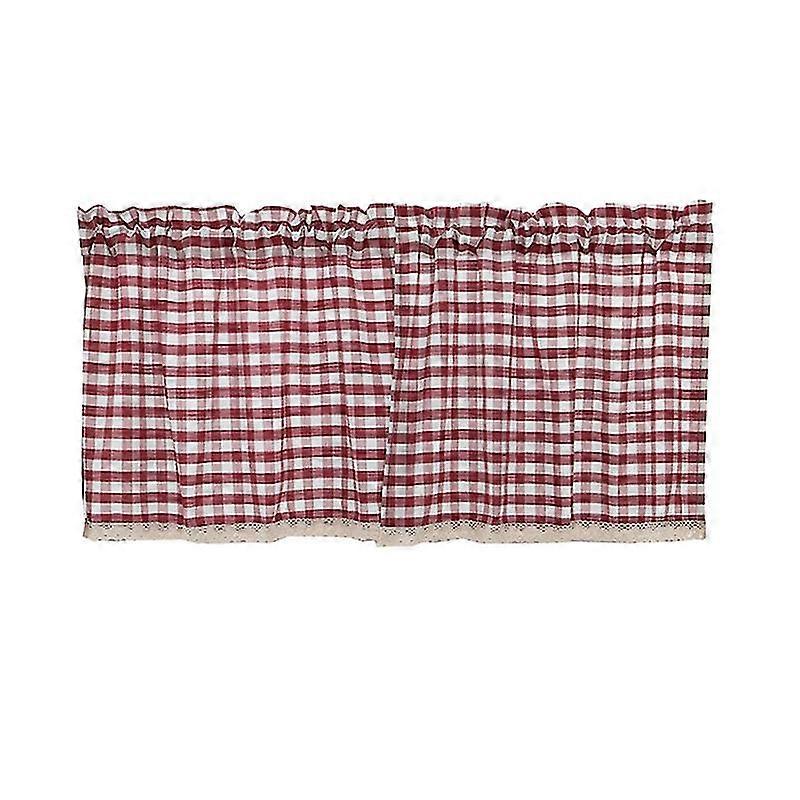 Kitchen Window Plaid Short Curtain Rod Drape Home Decor