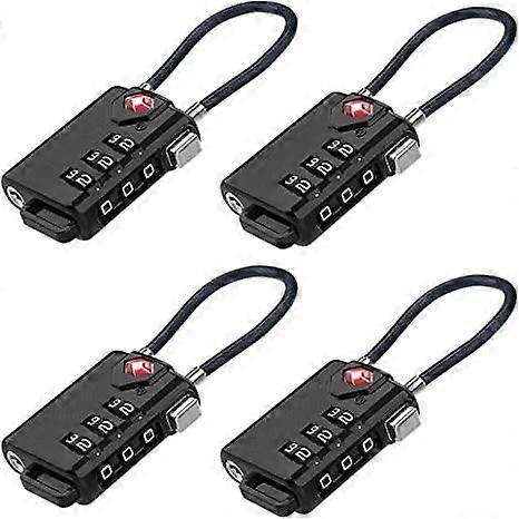 JUSCH Mini Wire Rope Combination Lock Approved Cable Luggage Locks, Re-settable Combination with Alloy Body(black4pack)