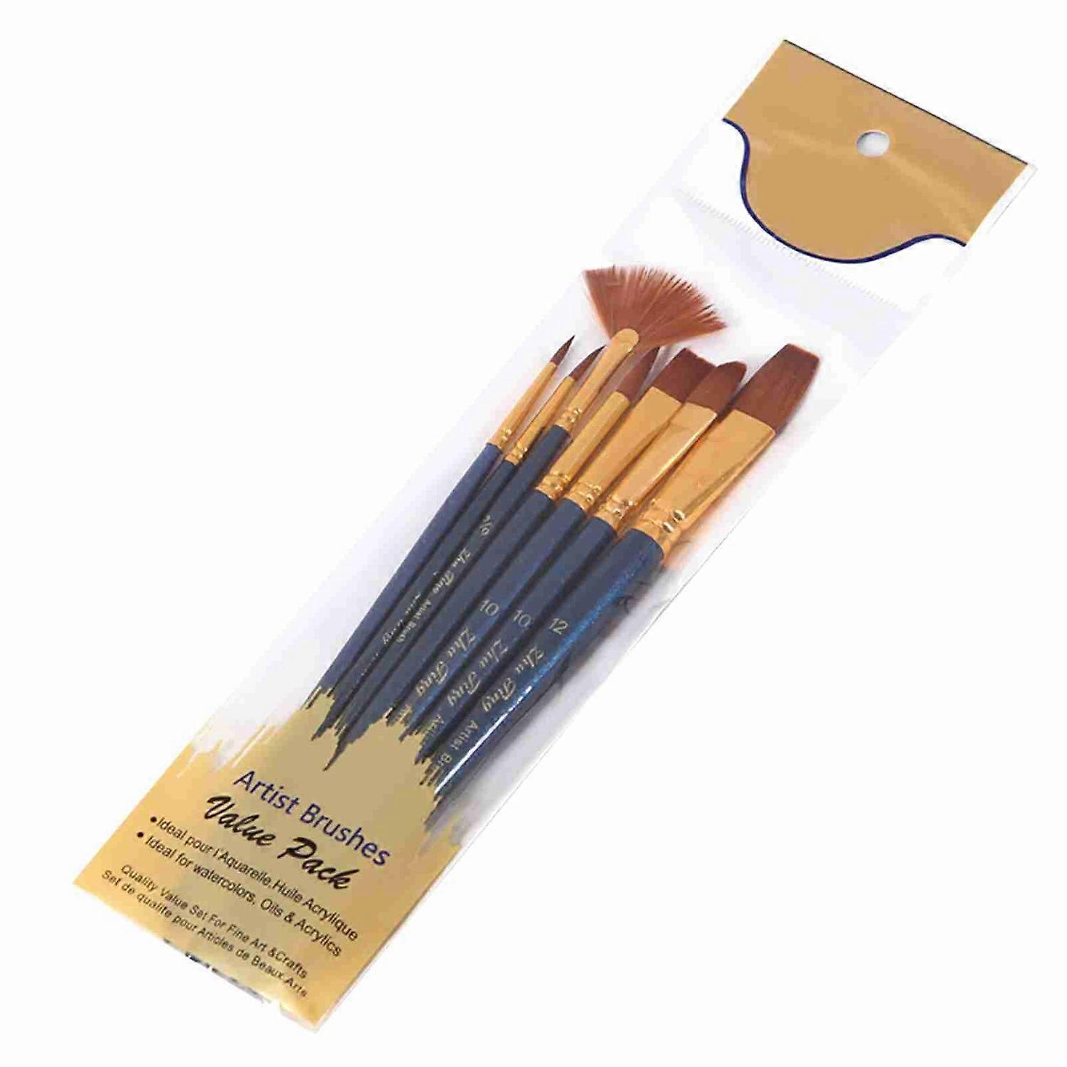 7pcs/set Art Paint Brushes Set Round & Flat & Filbert & Fan Tips Professional Drawing Paintbrushes N