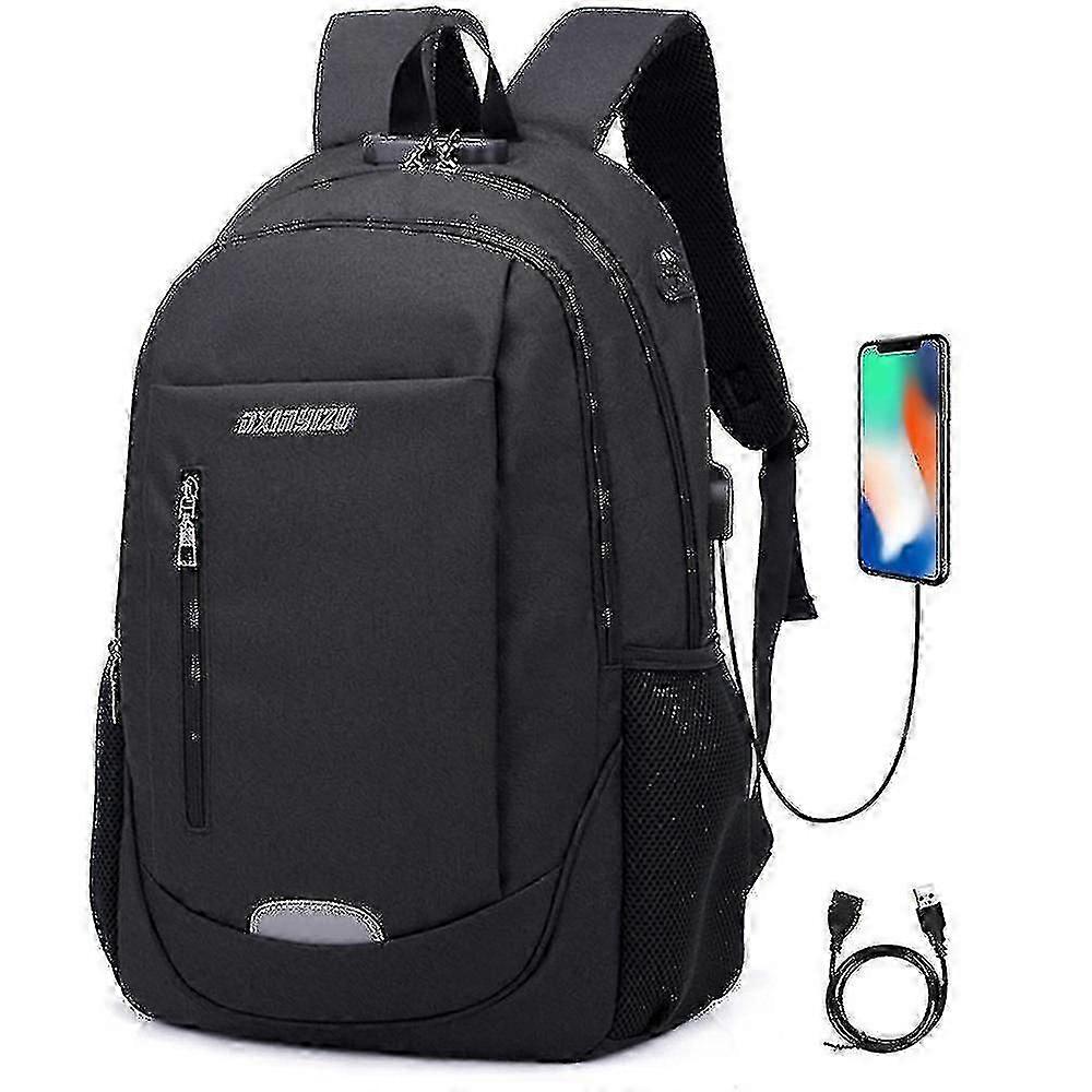 sort:Elev skoletaske Usb opladning rejsetaske Computer Backpack_Gift af G