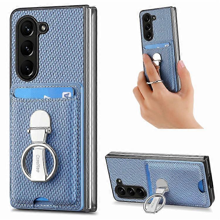 Compatible For Samsung Galaxy Z Fold6 5G Case Card Slot Carbon Fiber Texture Leather+PC Phone Cover