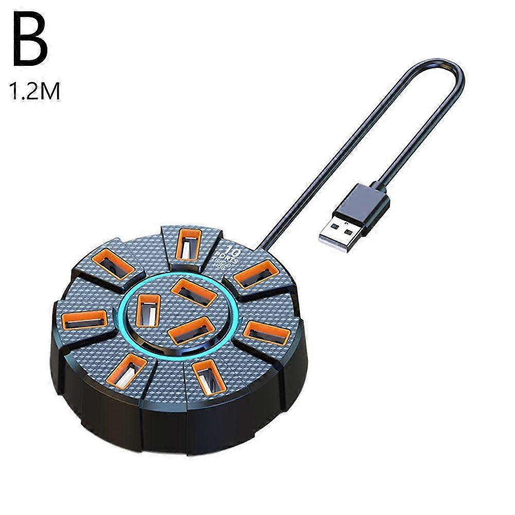 USB 2.0 Hub 10 Ports Multi Splitter Adapter HighSpeed USB Splitter Power Adapter