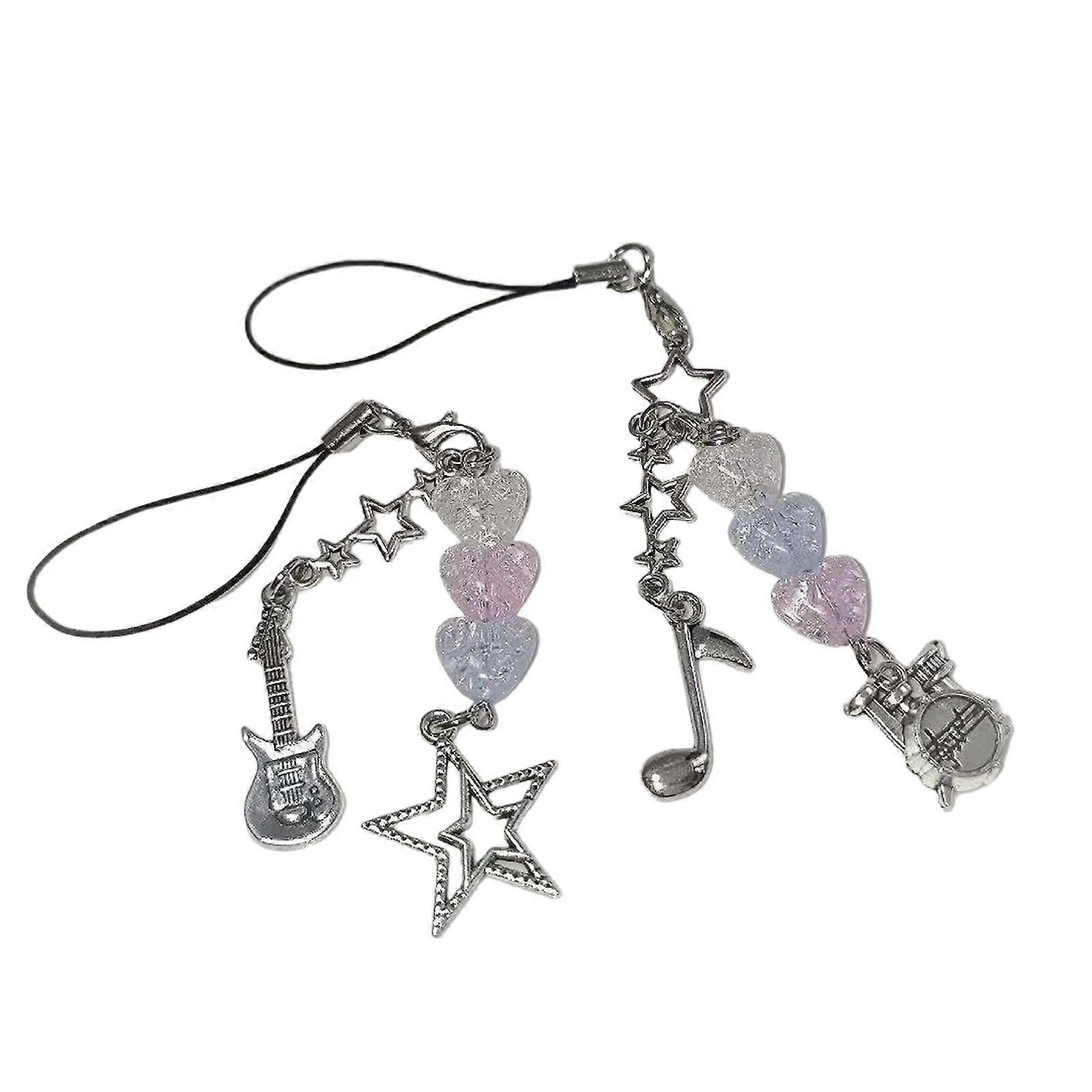 Beaded Keychain Stylish Three Tone Heart Bead Drum Note Cellphone Hanging Ornament Versatile Bag Charm for Trendsetters