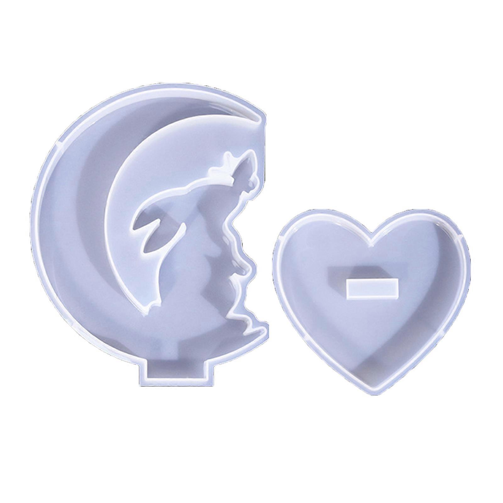 תבניות שרף סהרונים ירח עובש סיליקון לתבנית יציקת שרף אפוקסי עם קישוט ארנב חתול בסיס לב לרכב ביתי