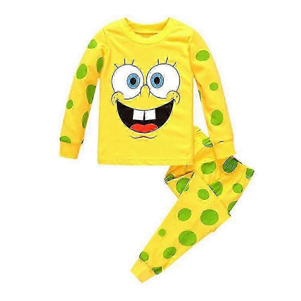 Barn Nattøy Spongebob Squarepants Trykt Pyjamas Pjs Gutter Jenter Langermet T-skjorte Buksebukser Sett Nattøy Nattøy Pyjamas Pjs Sett