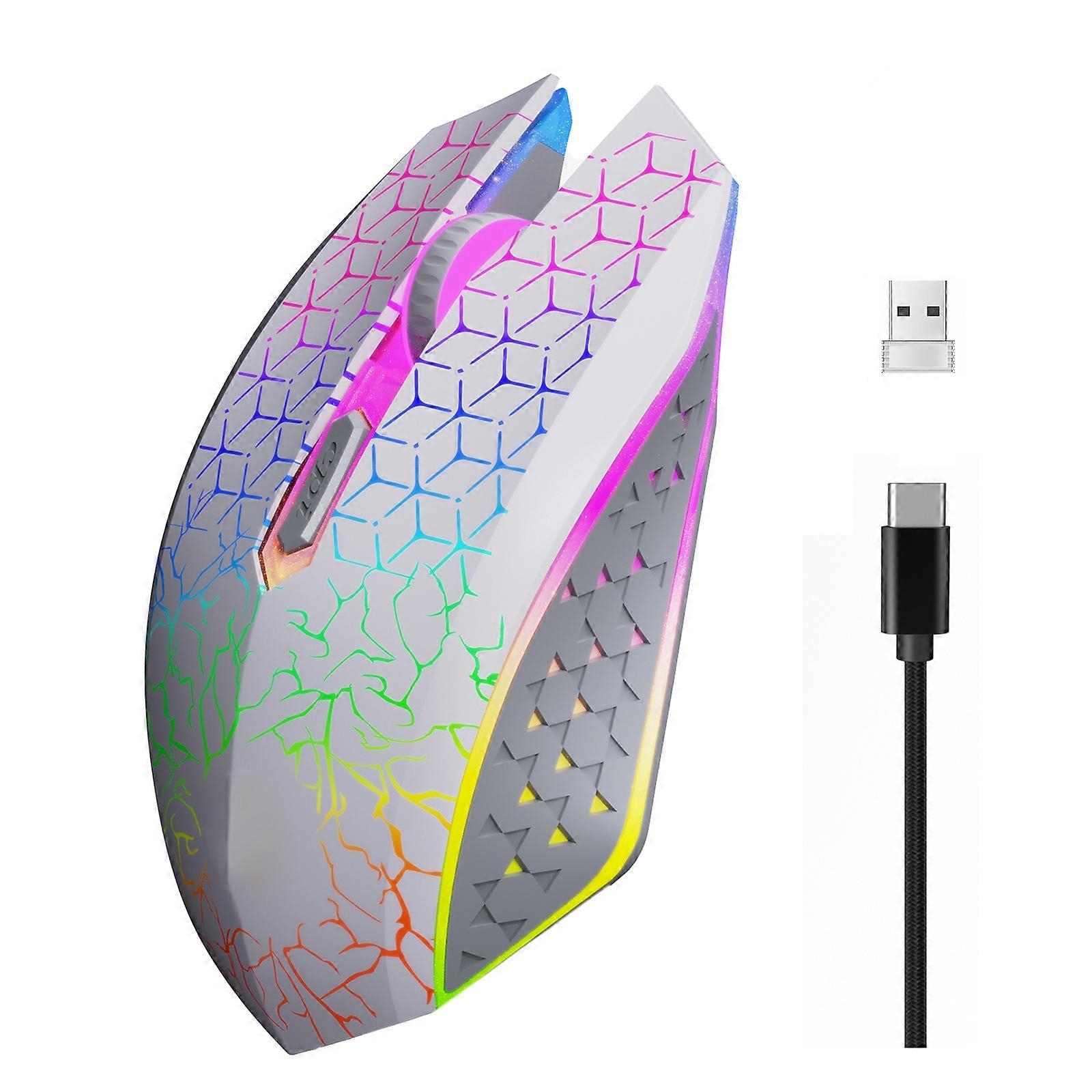 Double Modes Bluetooth-compatible 2.4G Wireless Mouse Desktop Function Rechargeable LED Backlight Mouse for Laptop PC  White