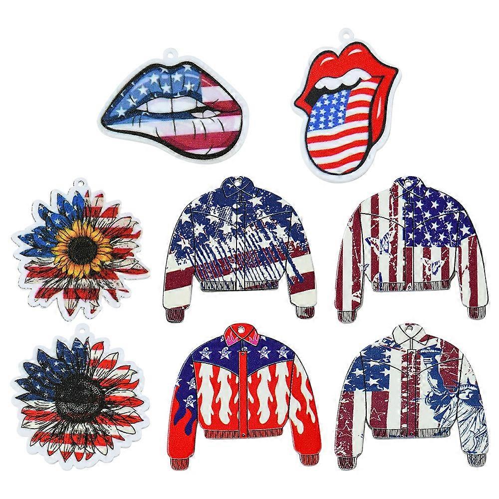 Pendants For Women 8Pcs 8 Styles Independence Day Acrylic Pendants Mixed Color