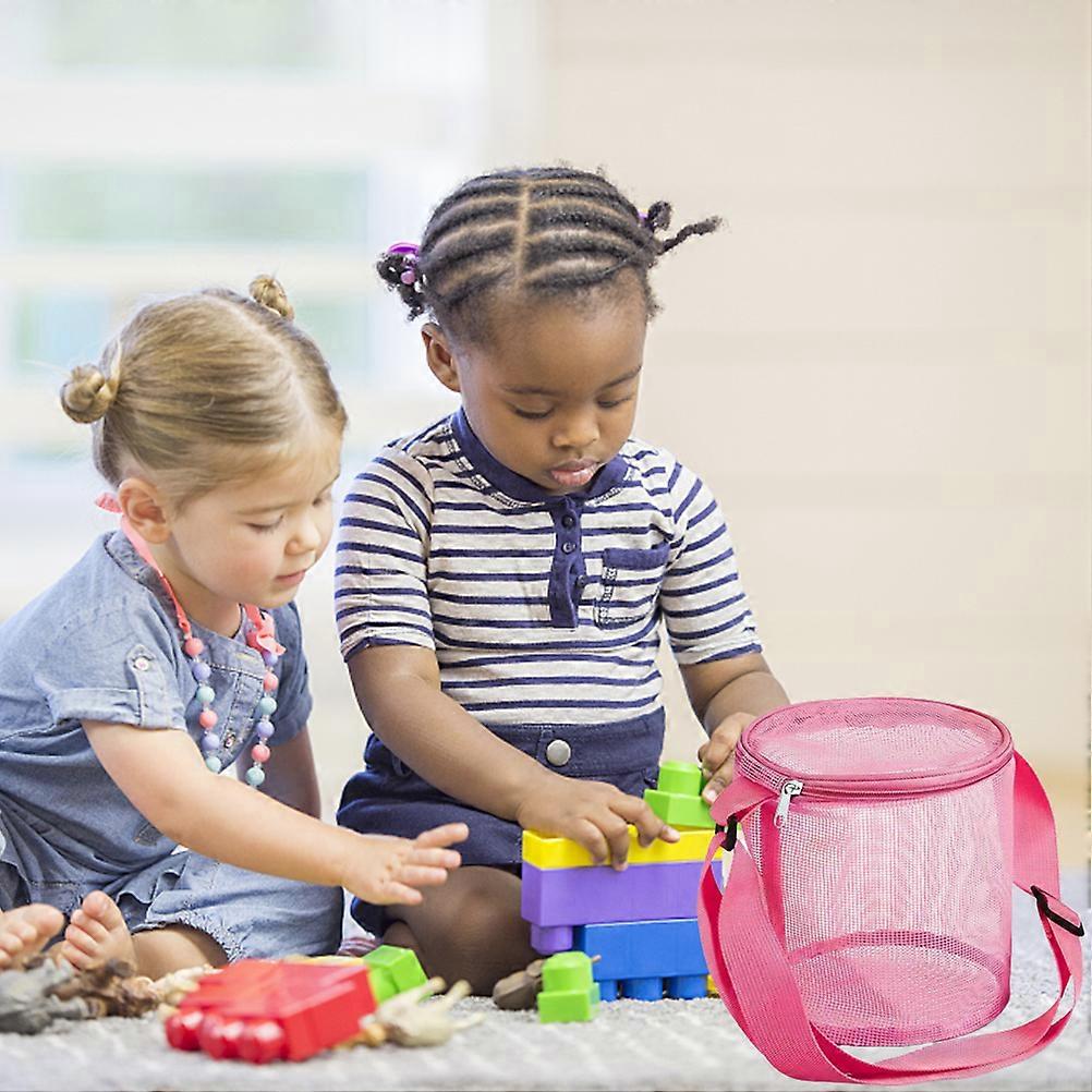 Kids Seashell Mesh Bag Tote Cylinder Shell Collecting Bags Beach Toy Bag with Zippers Adjustable Carrying Straps Treasure Sandboxes Net Bag