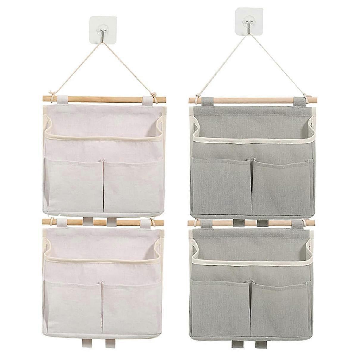 4pcs (2 white + 2 gray) wall-mounted storage hanging bag