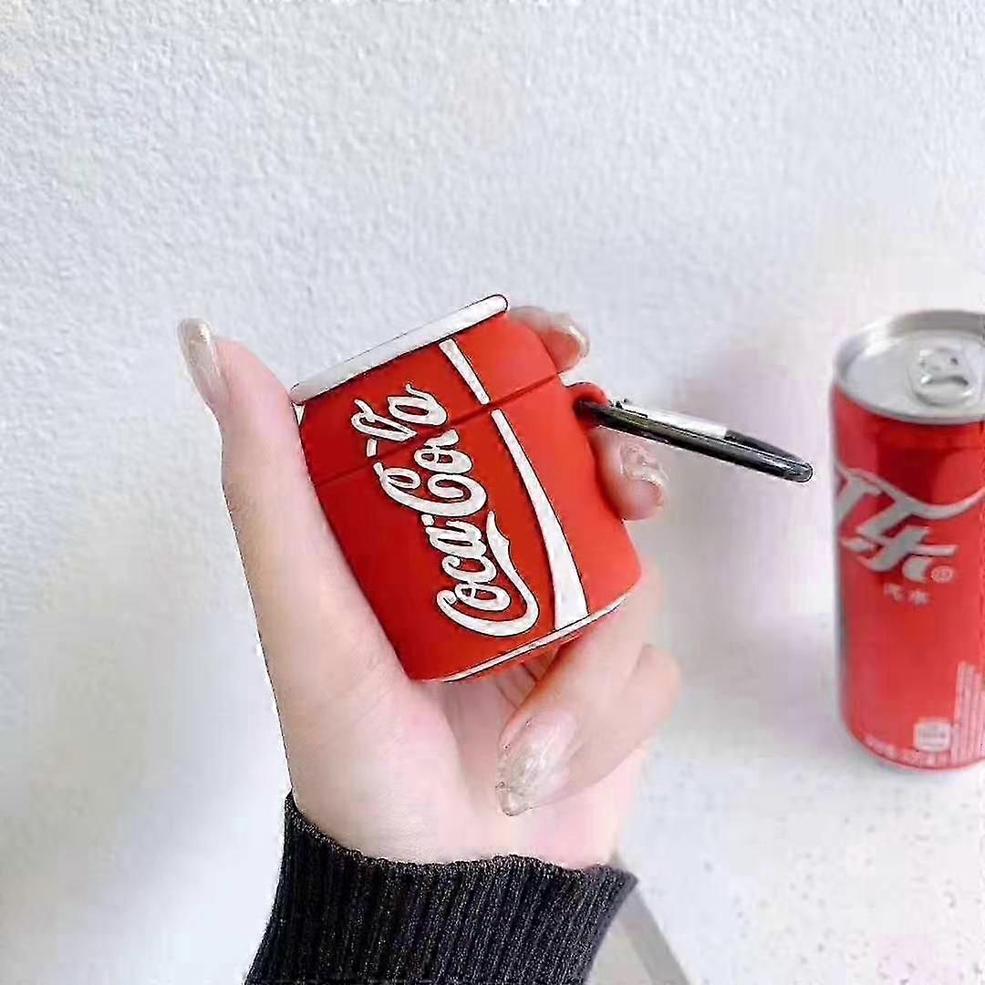 AirPods2 Case Soft Silicone Cocacola Cover with Bag Hook Clip Keychain Cartoon Red White Classic Coke Coca Cola Can Protective Cool Fun Funny Hot Girl