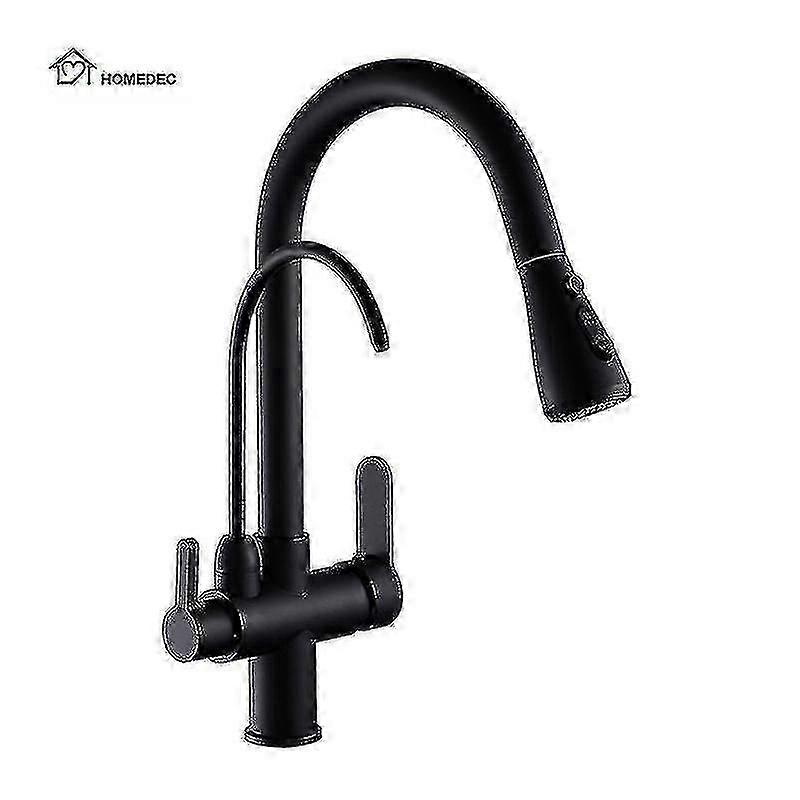 Modern Matt Black Chrome Pull Out Kitchen Sink Faucets with Brass Mixer and Filter - A