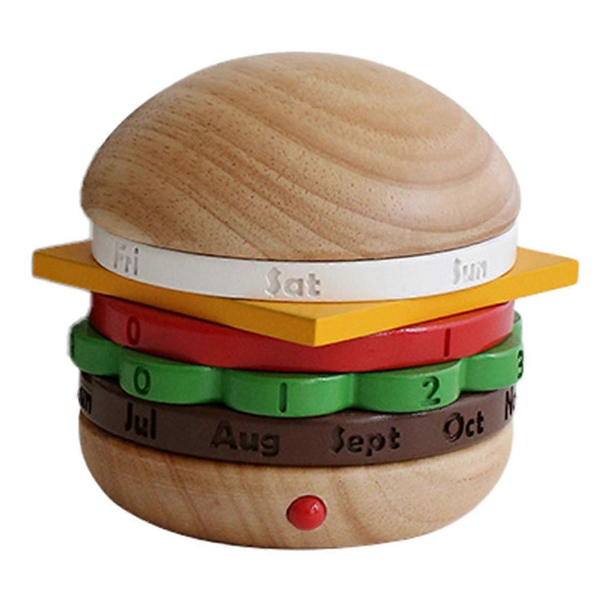 Burger Shape Rotating Wood Desk Calendar, Wood Color