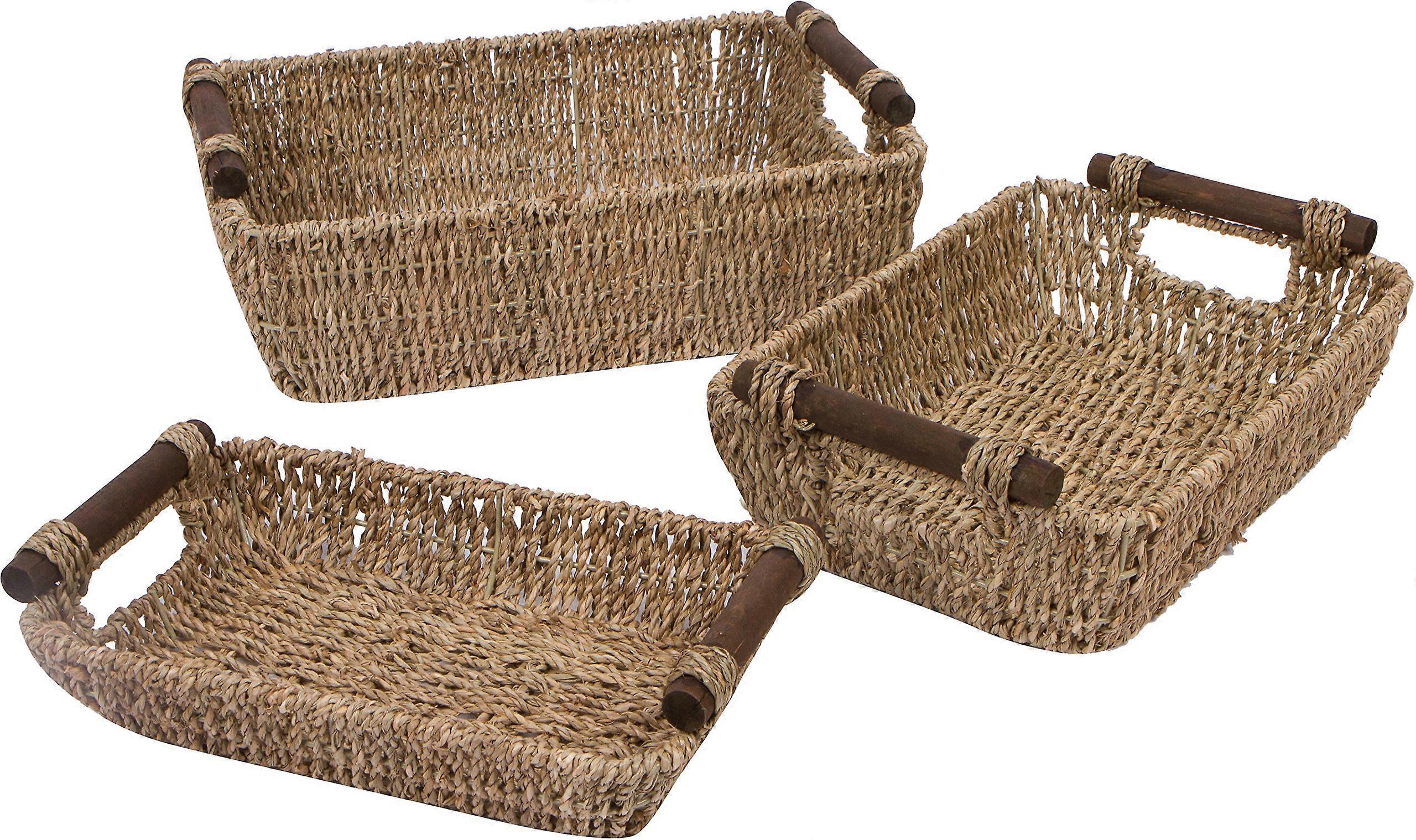 Seagrass & Wood Handled Baskets by (Set of 3)