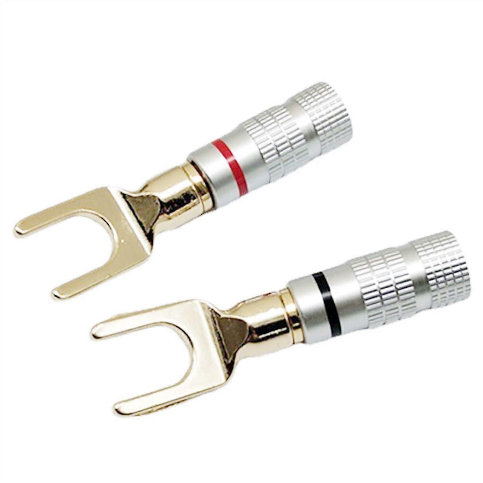 24Pcs/Lot U Banana Connectors for Speaker Wire Audio Jack 24k Gold Dual Screw Lock Speaker Banana Plugs(2 Pieces)