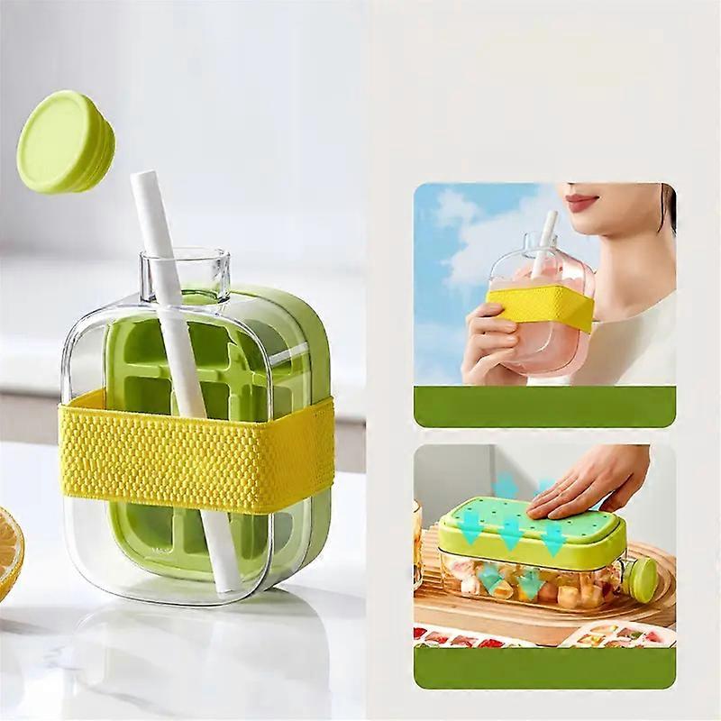 Ice Cube Tray With Straw Food-grade 2-in-1 Ice-make Pressing Mould Ice Drink Bottle Ice Cube Maker Perfect For Outdoor Activity