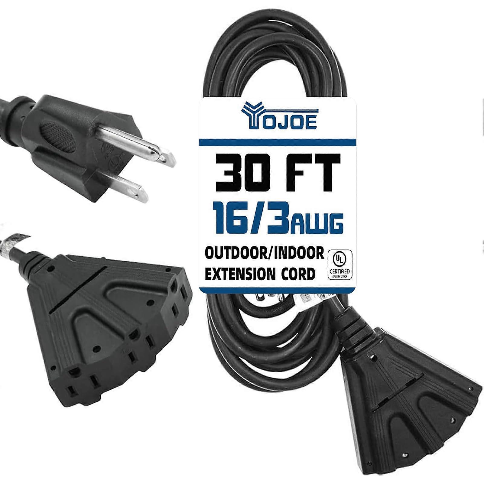 3-Outlets Indoor Outdoor Extension Cord, 3 Prong 13A Weatherproof Power Cord, 16 Gauge