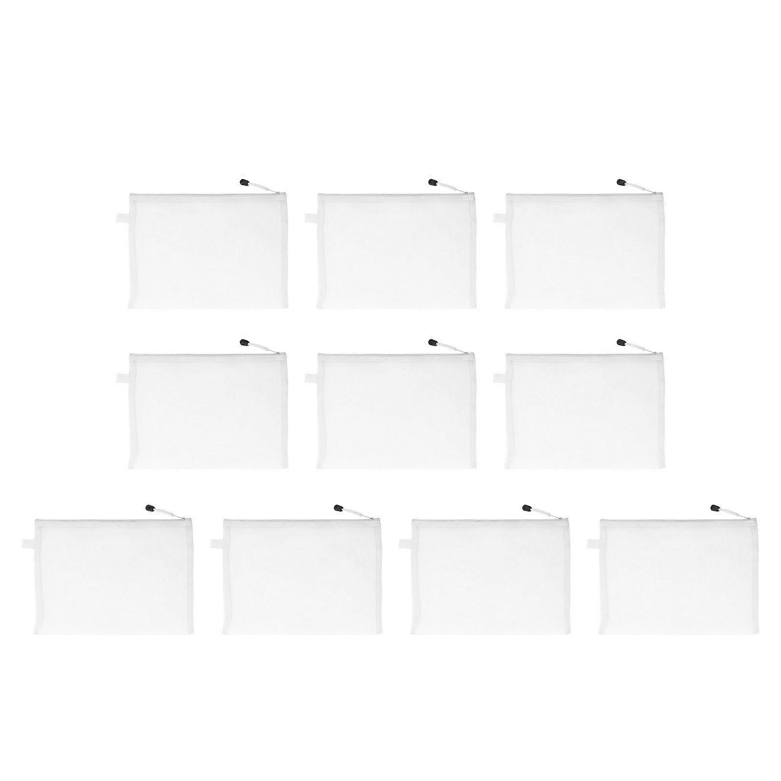 10 Pcs Mesh Zipper Bag Transparent Nylon A4 Paper Pouch for Office File Document School Stationery