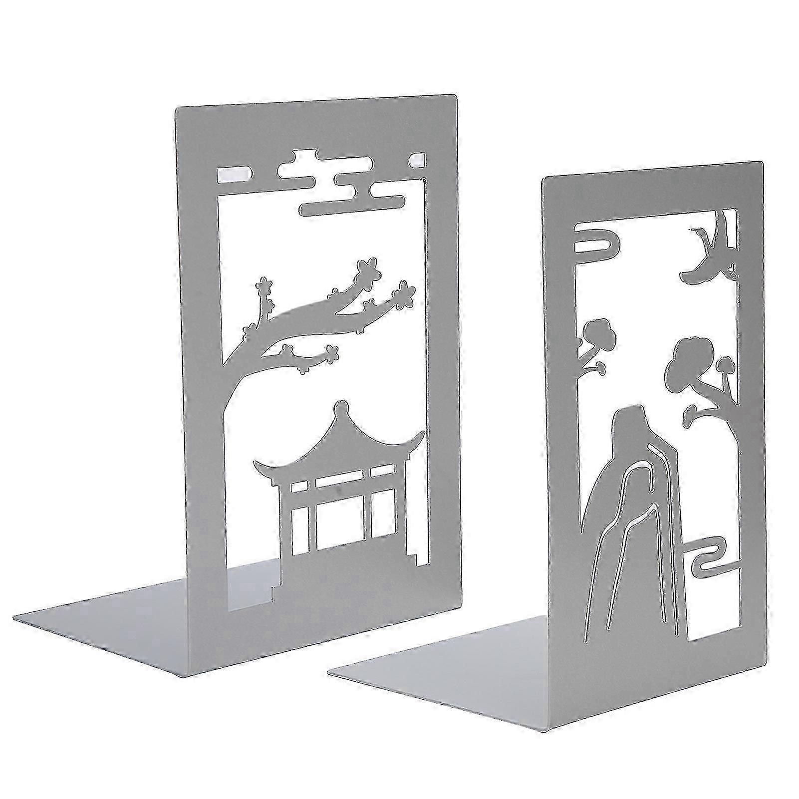 Metal Bookend AntiSlip Ancient Style Desktop Bookshelf Book Divider Craft Supplies(Pavilion Mountain )