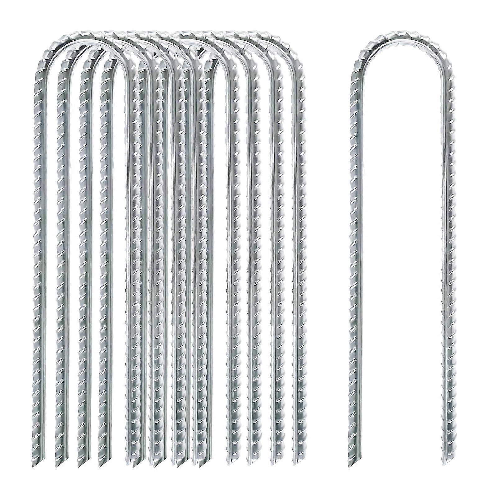 8 Inch Rebar Stakes, 10 Pack Garden Stake U-Hook, Galvanized Rust Proof